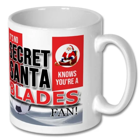 Sheffield United-Inspired Christmas football mug with glossy photo-quality finish, ideal for Secret Santa gifts