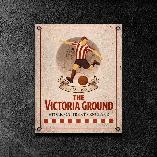 Victoria Ground vintage metal wall sign inspired by Stoke football history