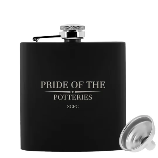 Stoke City-inspired Pride of the Potteries 6oz luxury black hip flask