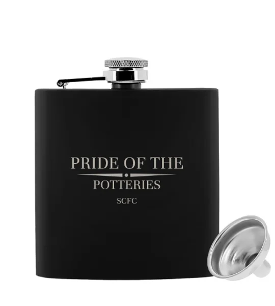Stoke City-inspired Pride of the Potteries 6oz luxury black hip flask