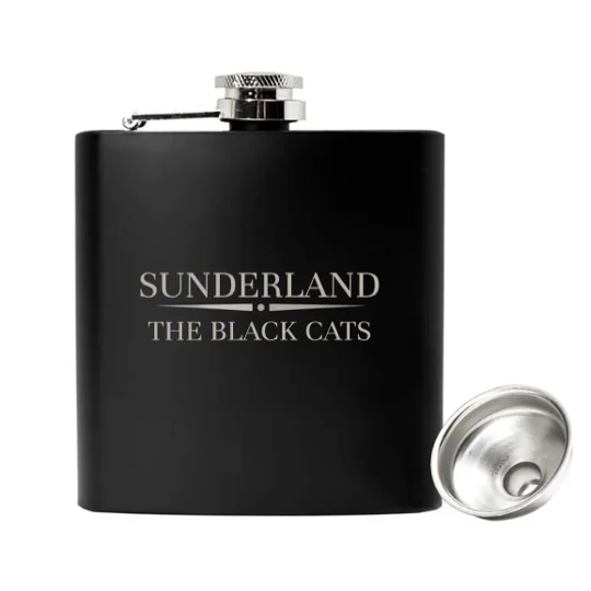 Sunderland-inspired 6oz luxury black hip flask for Black Cats football fans