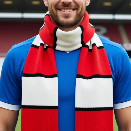 Sunderland-inspired retro football bar scarf in traditional red, white and black colours.