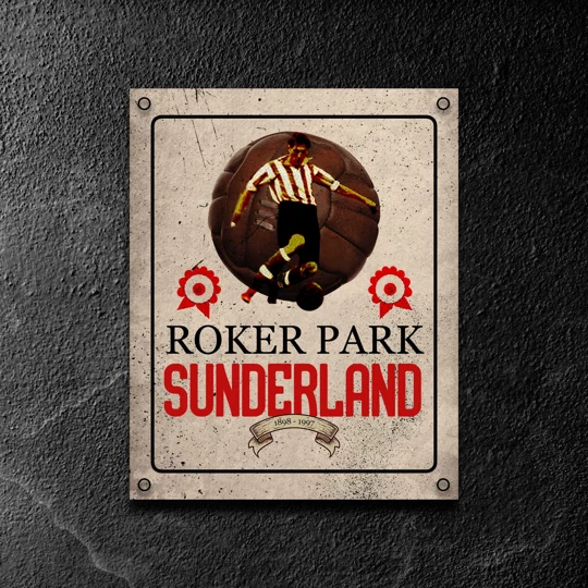 Sunderland-inspired Roker Park vintage metal wall sign for football fans