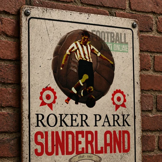 Roker Park vintage metal wall sign Sunderland-inspired football gift