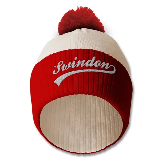 Swindon Town-inspired retro-style football bobble hat with embroidered detailing
