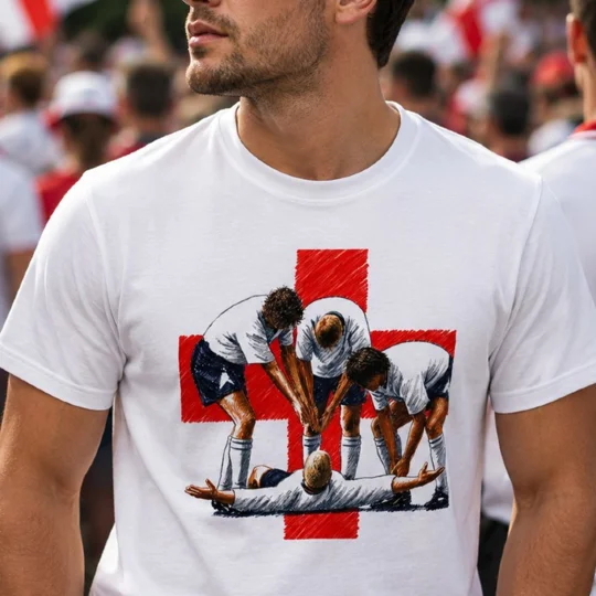 The Dentist’s Chair England Gazza Euro 96-inspired fan T-shirt in white with full-colour football artwork