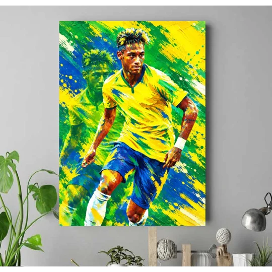 Brazil football Neymar-inspired tribute artwork canvas in vibrant retro pop-art style
