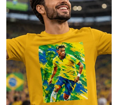 The Samba King | Brazil Neymar-Inspired Tribute Art Gold T-Shirt