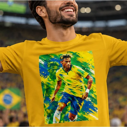 The Samba King Brazil Neymar-inspired tribute art gold T-shirt