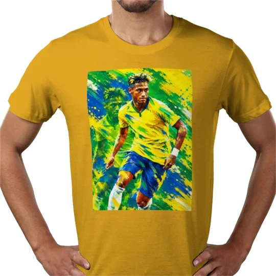 Yellow Brazil football T-shirt featuring Neymar-inspired retro pop-art artwork