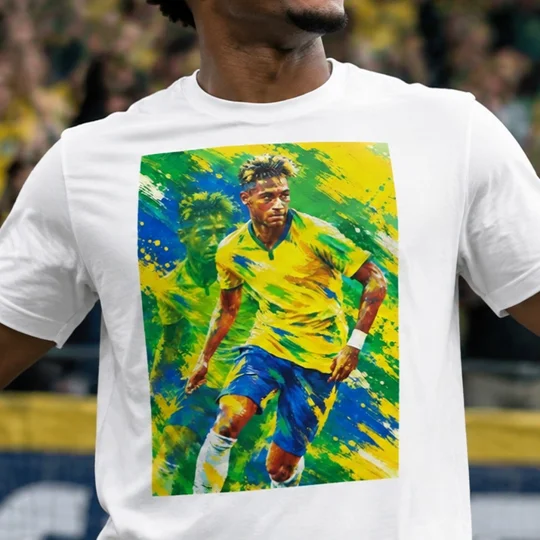 The Samba King Brazil Neymar-inspired tribute art white T-shirt