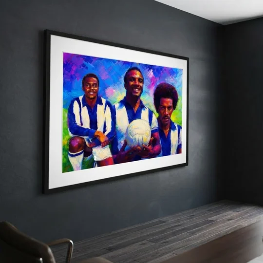 The Three Degrees West Brom-inspired football tribute framed print with colourful abstract artwork