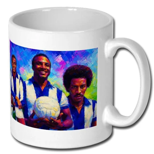 The Three Degrees West Brom-inspired football tribute gift mug with colourful football artwork