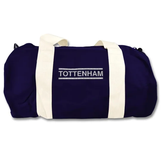 Tottenham-inspired retro style football holdall barrel kitbag with embroidered design