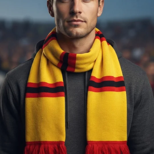 Watford-inspired yellow red and black retro style football bar scarf