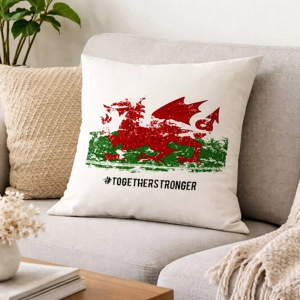 Wales Football Together Stronger Grunge Cushion