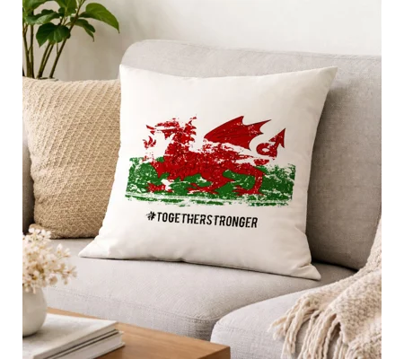Wales Football Together Stronger Grunge Cushion