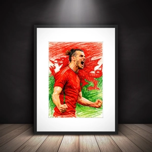 Wales Cymru Gareth Bale Iconic Football Soccer Framed Art Print