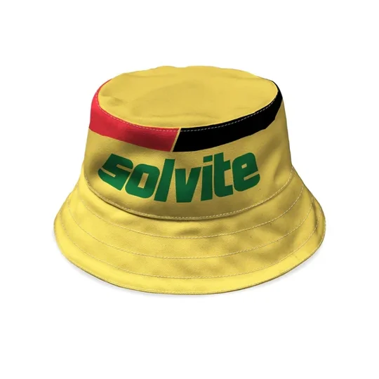 Retro Watford-inspired football bucket hat based on 1986 home style