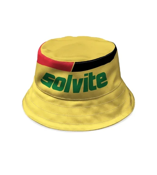 Retro Watford-inspired football bucket hat based on 1986 home style