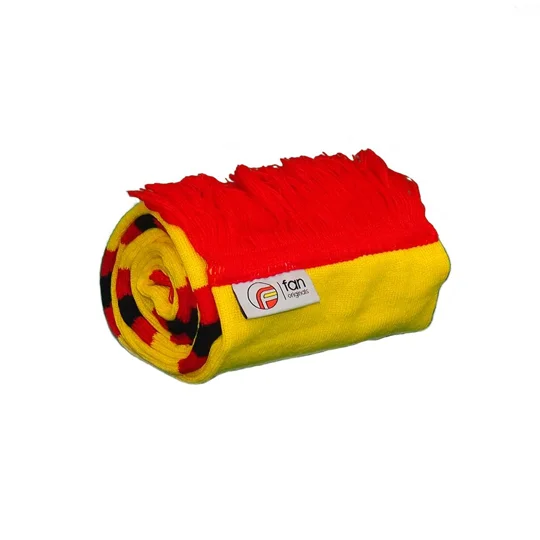 Yellow red and black Watford-inspired retro football scarf with fringed ends