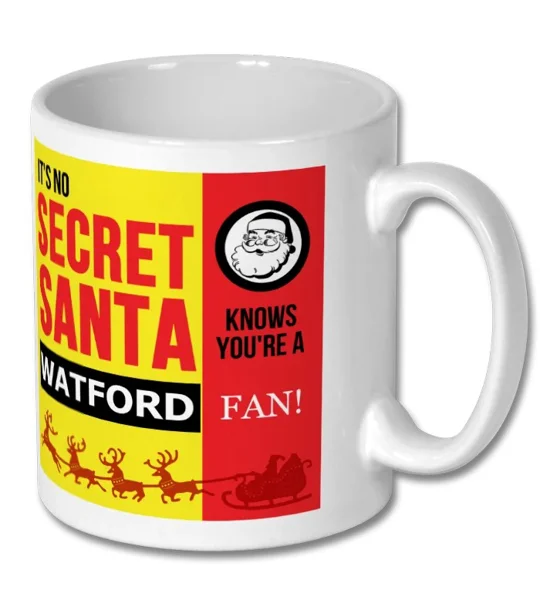 10oz Watford-inspired football mug for Christmas and Secret Santa gifts