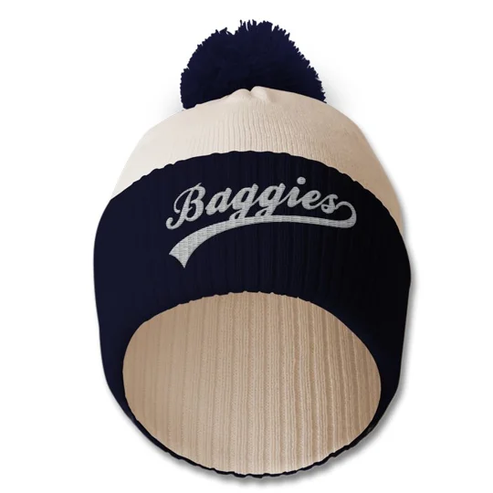 West Brom-inspired Baggies beanie with embroidered retro football-style artwork