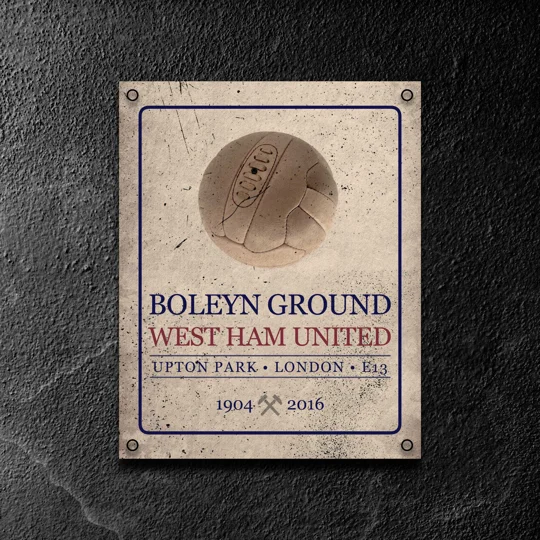 Boleyn Ground vintage metal wall sign inspired by West Ham football history