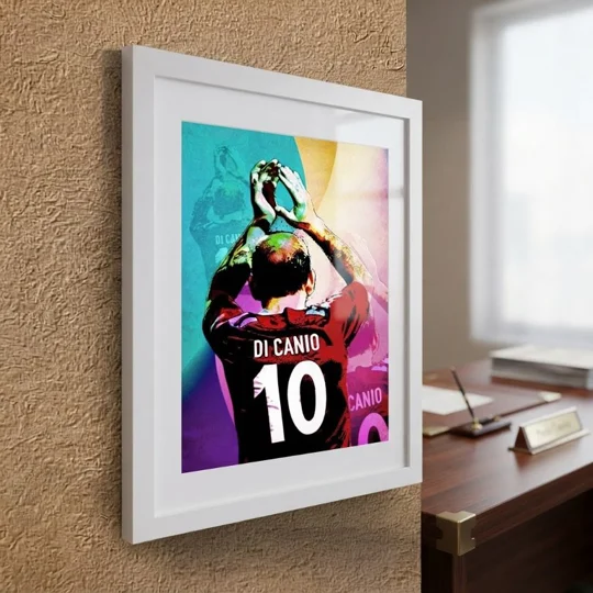 West Ham-inspired Paolo Di Canio pop art framed print with retro abstract design in a silver frame