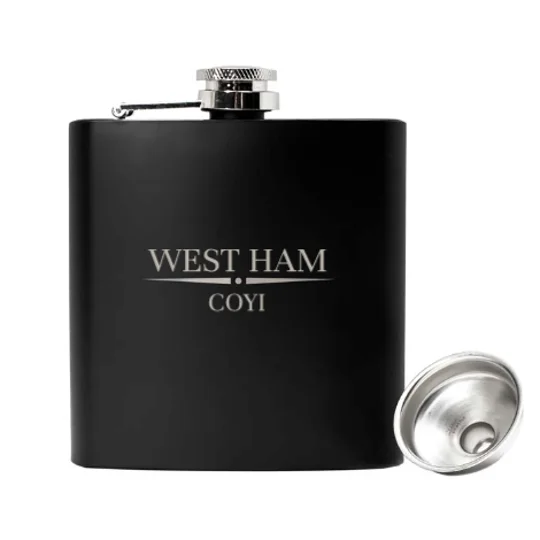 West Ham-inspired COYI football fan hip flask with gift presentation box