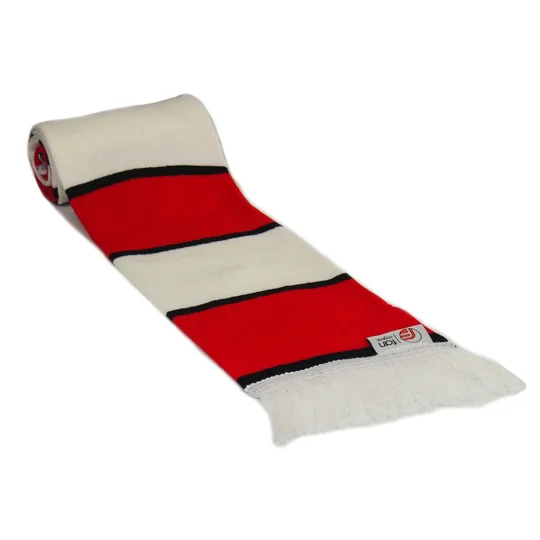 Red, white and black Sunderland-inspired vintage football scarf with traditional double-fringed design.