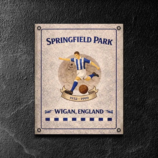 Wigan-inspired retro Springfield Park metal wall sign for football fans