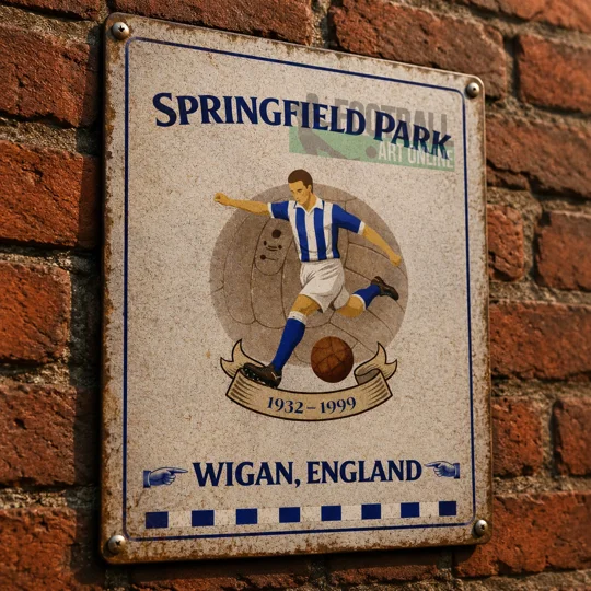 Springfield Park vintage metal wall sign inspired by Wigan football history