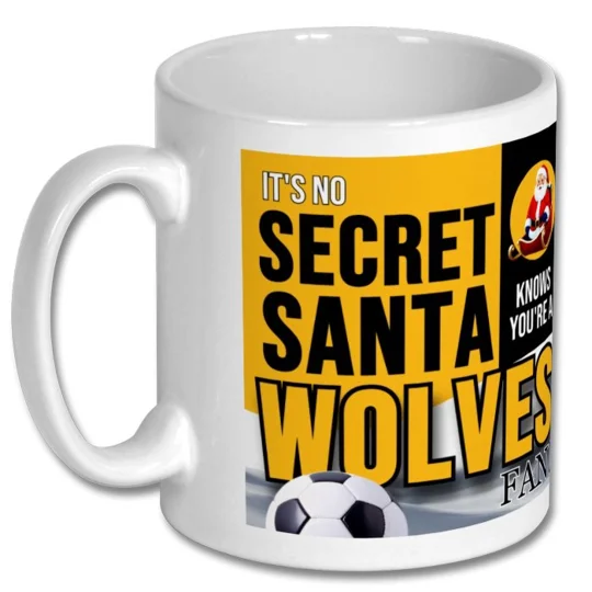 White 10oz Wolves-inspired football gift mug with glossy full-colour print