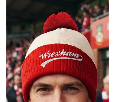 Wrexham-Inspired Retro-Style Embroidered Football Bobble Hat
