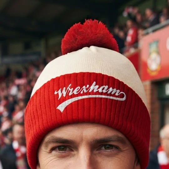 Wrexham-inspired football bobble hat with embroidered design