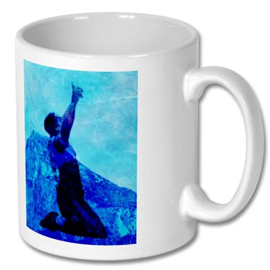 Wycombe-inspired Tjay De Barr Gibraltar football art mug with full-colour design on a white mug