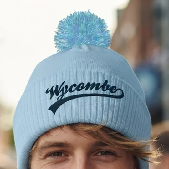 Wycombe-inspired football bobble hat with embroidered design