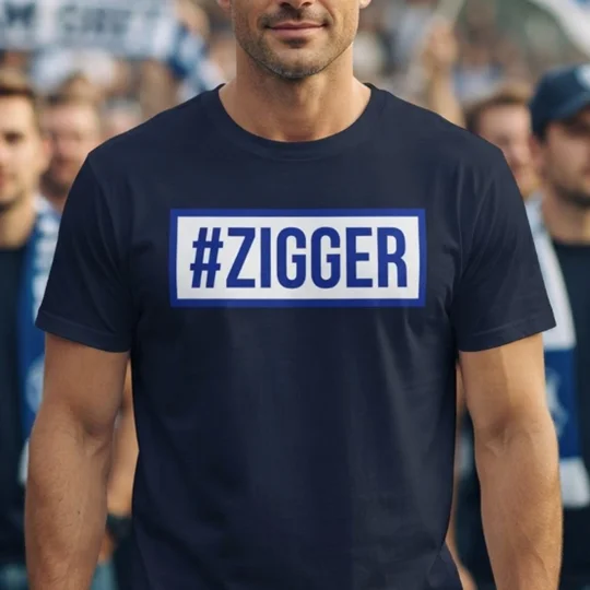 Navy Barrow-inspired terrace tee with colourful Zigger artwork