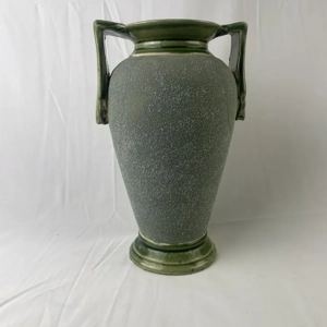 Art Deco Grey Sand Glaze Vase with Green Glazed Details Art Deco Grey Sand Glaze Vase with Green Glazed Details
