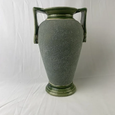 Art Deco Grey Sand Glaze Vase with Green Glazed Details