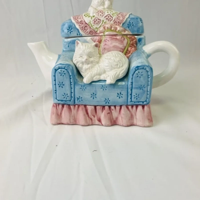 Cats on Armchair Ceramic Teapot