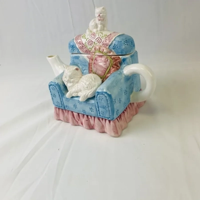 Cats on Armchair Ceramic Teapot