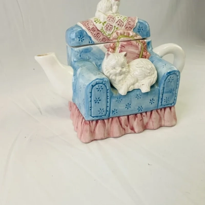 Cats on Armchair Ceramic Teapot