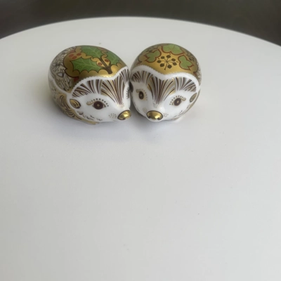 Royal Crown Derby Hedgehog Paperweight Pair