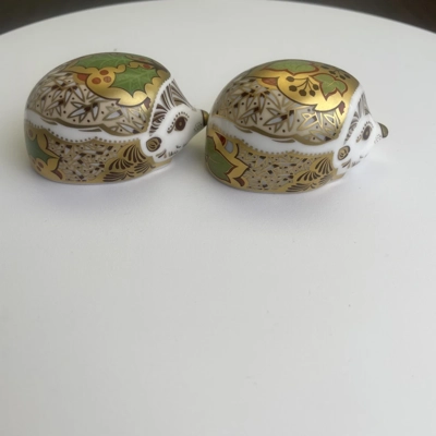 Royal Crown Derby Hedgehog Paperweight Pair