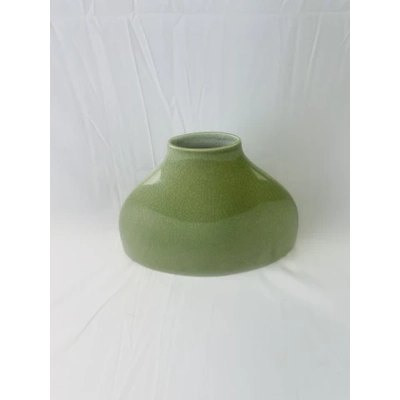 Vintage Narrow Neck Vase Cracked Pattern Emerald Green