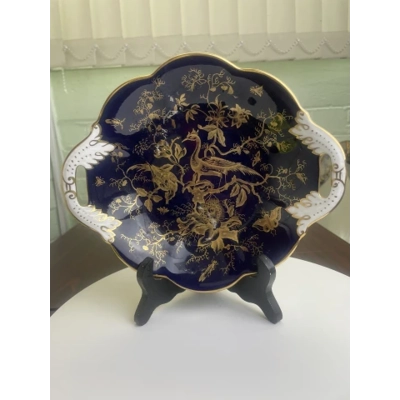 Coalport Cobalt & Gold Cairo Twin-Handled Bowl Pair c. 1920