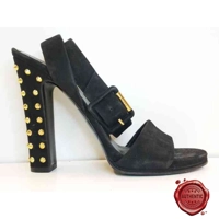 Gucci Women's Suede Studded Open Toe Ankle Wrap Heels