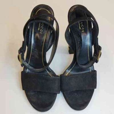 Gucci Women's Suede Studded Open Toe Ankle Wrap Heels Gucci Women's Suede Studded Open Toe Ankle Wrap Heels